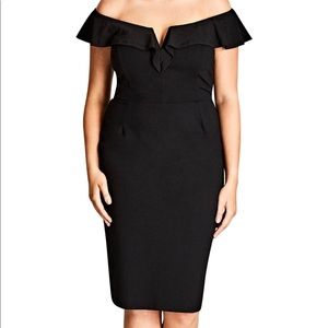 City Chic Plunge Frill Sheath Dress, size 16, black